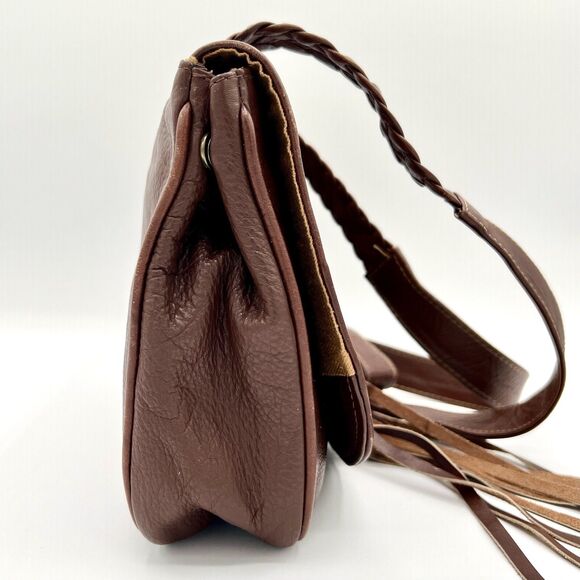 Tribeca Boho Crossbody Bag Leather Chestnut Brown Fringed Made in India - Picture 8 of 16